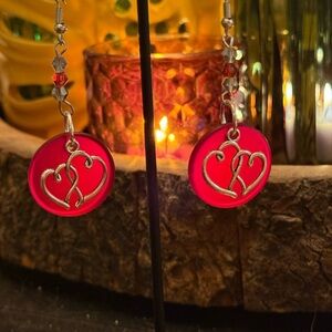 Heart Charm Red Earrings